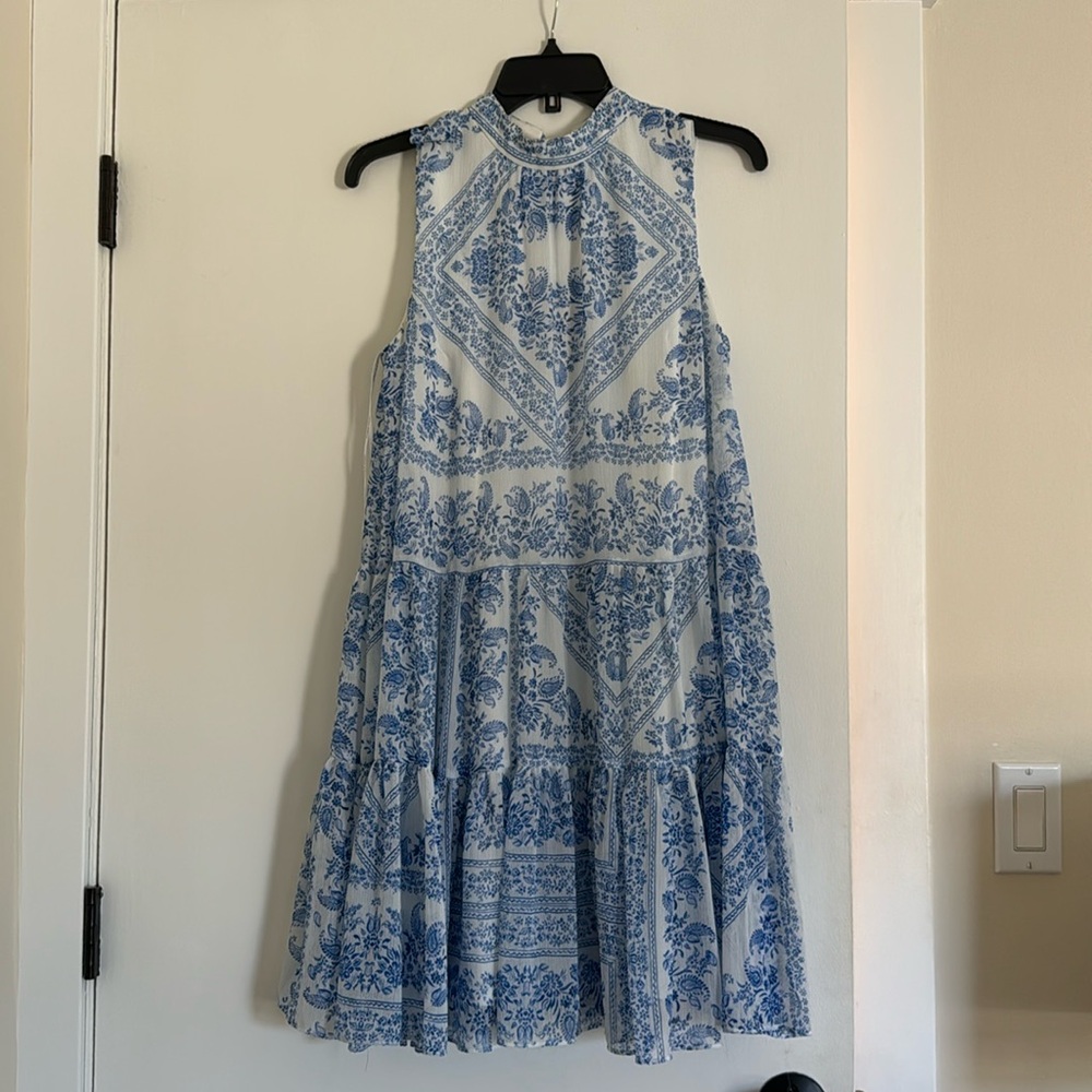 Calvin Klein blue and white floral cottage halter top summer dress